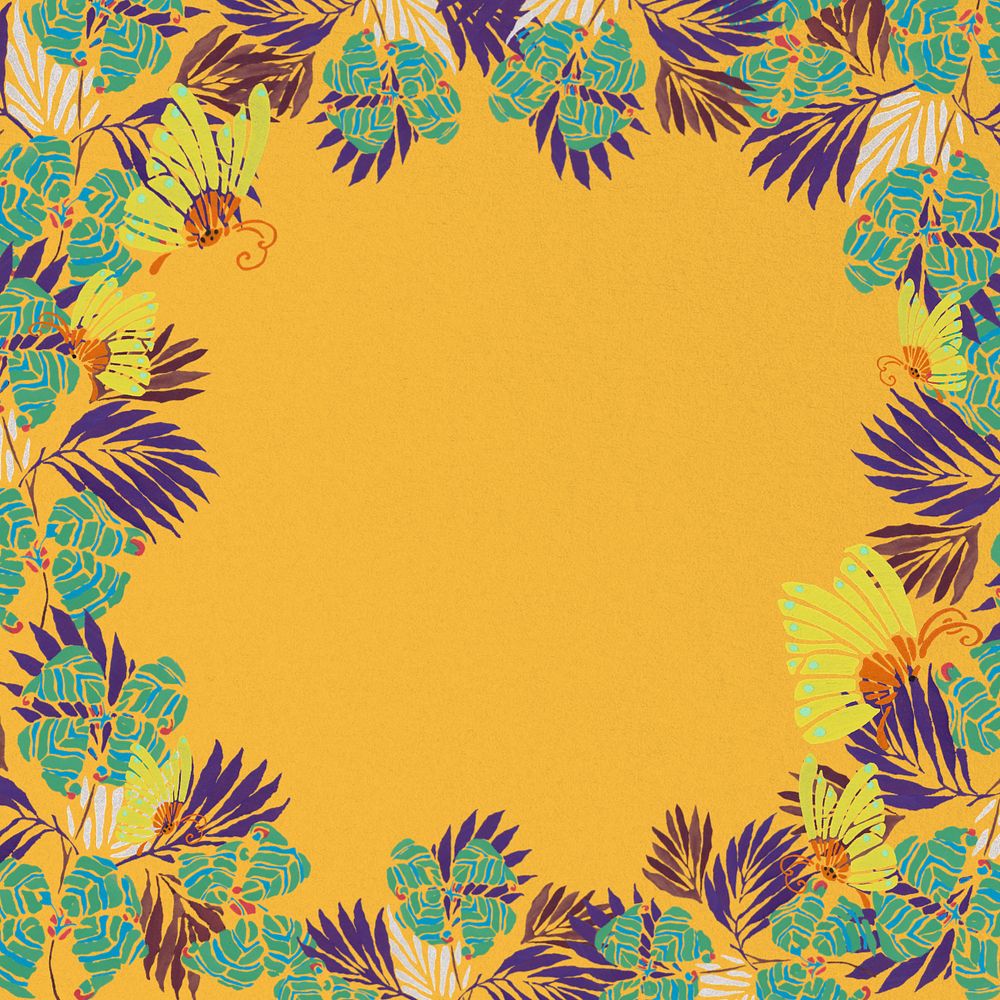 Vintage botanical frame background, editable yellow art deco, remixed from the artwork of E.A. Séguy