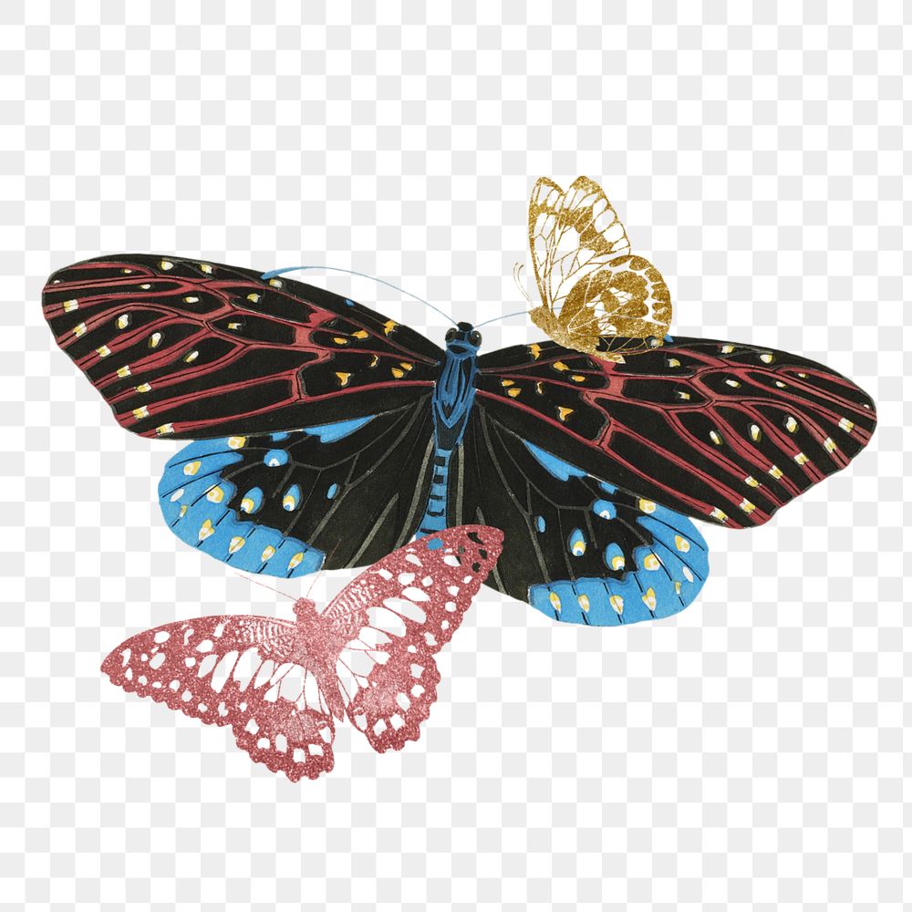 Vintage butterflies clipart, editable element, remixed from the artwork of E.A. Séguy