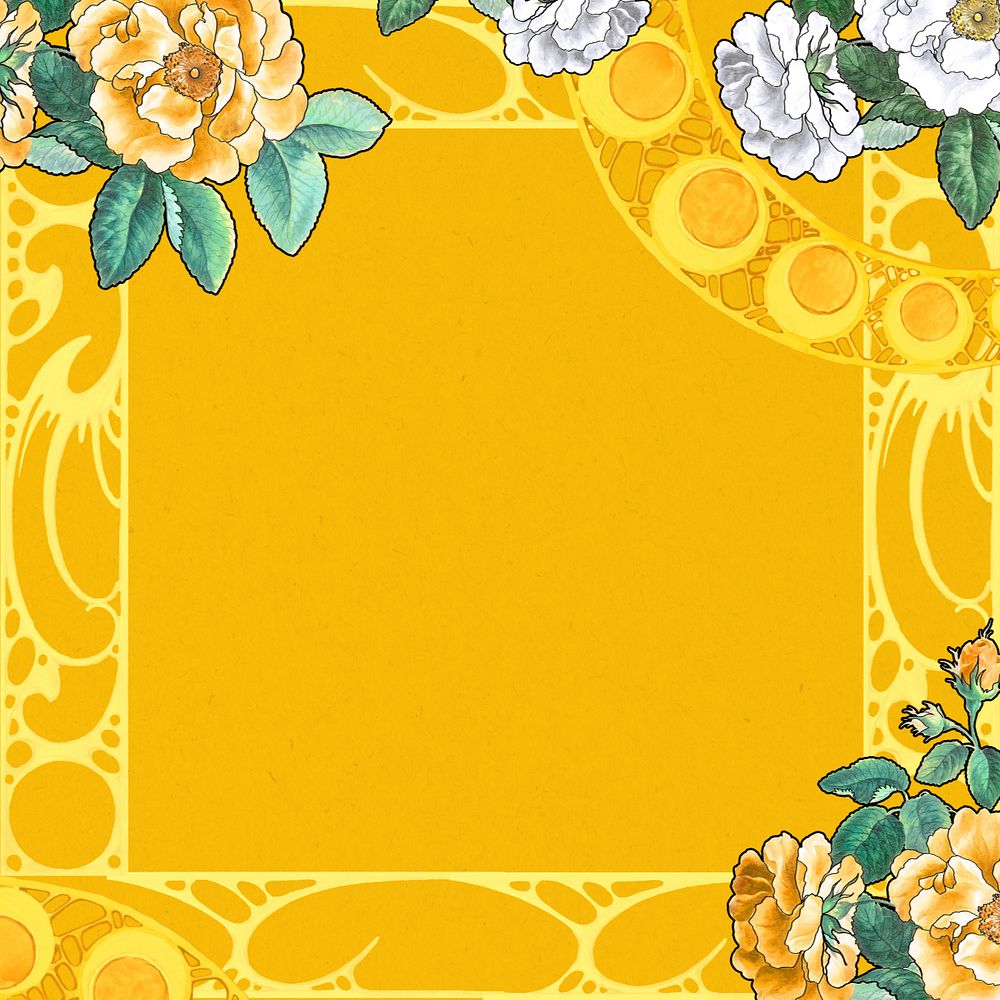 Vintage Spring frame background, editable yellow botanical background, remixed by rawpixel