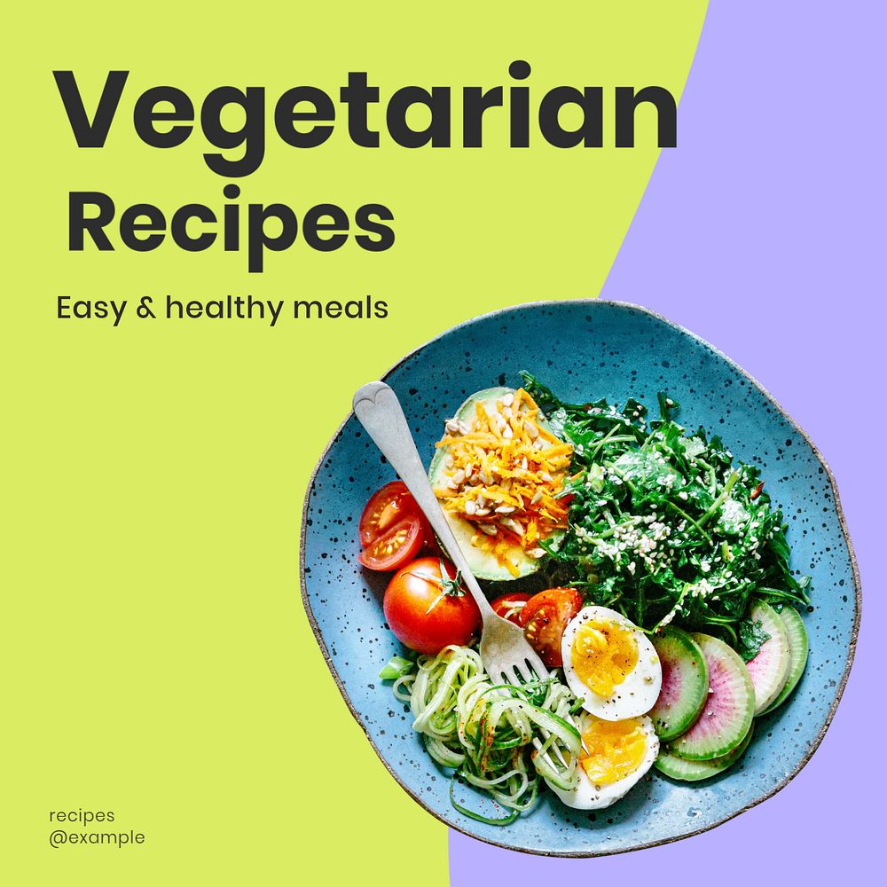 Vegetarian recipes Facebook ad template, editable text & design