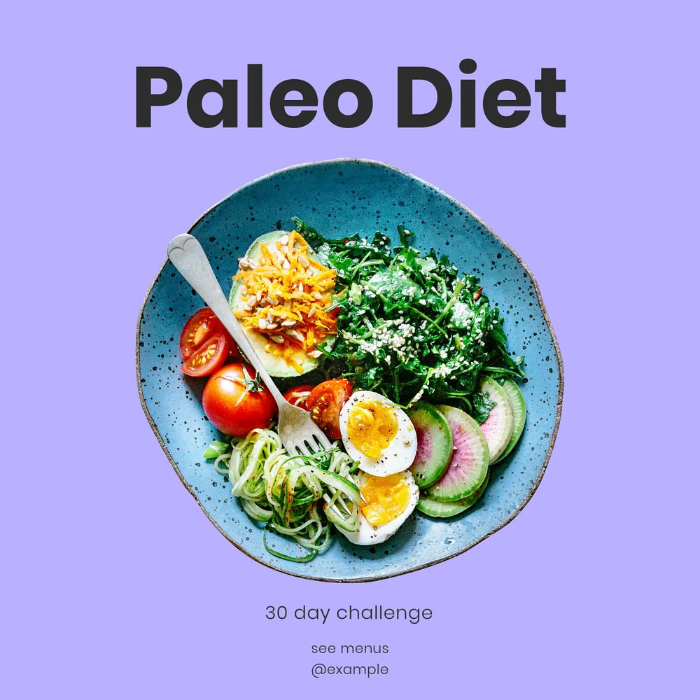 Paleo diet Facebook ad template, editable text & design