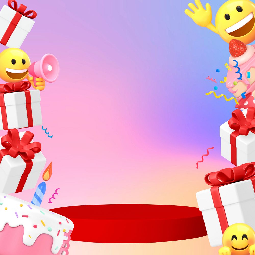 Birthday product backdrop background, 3D emoji