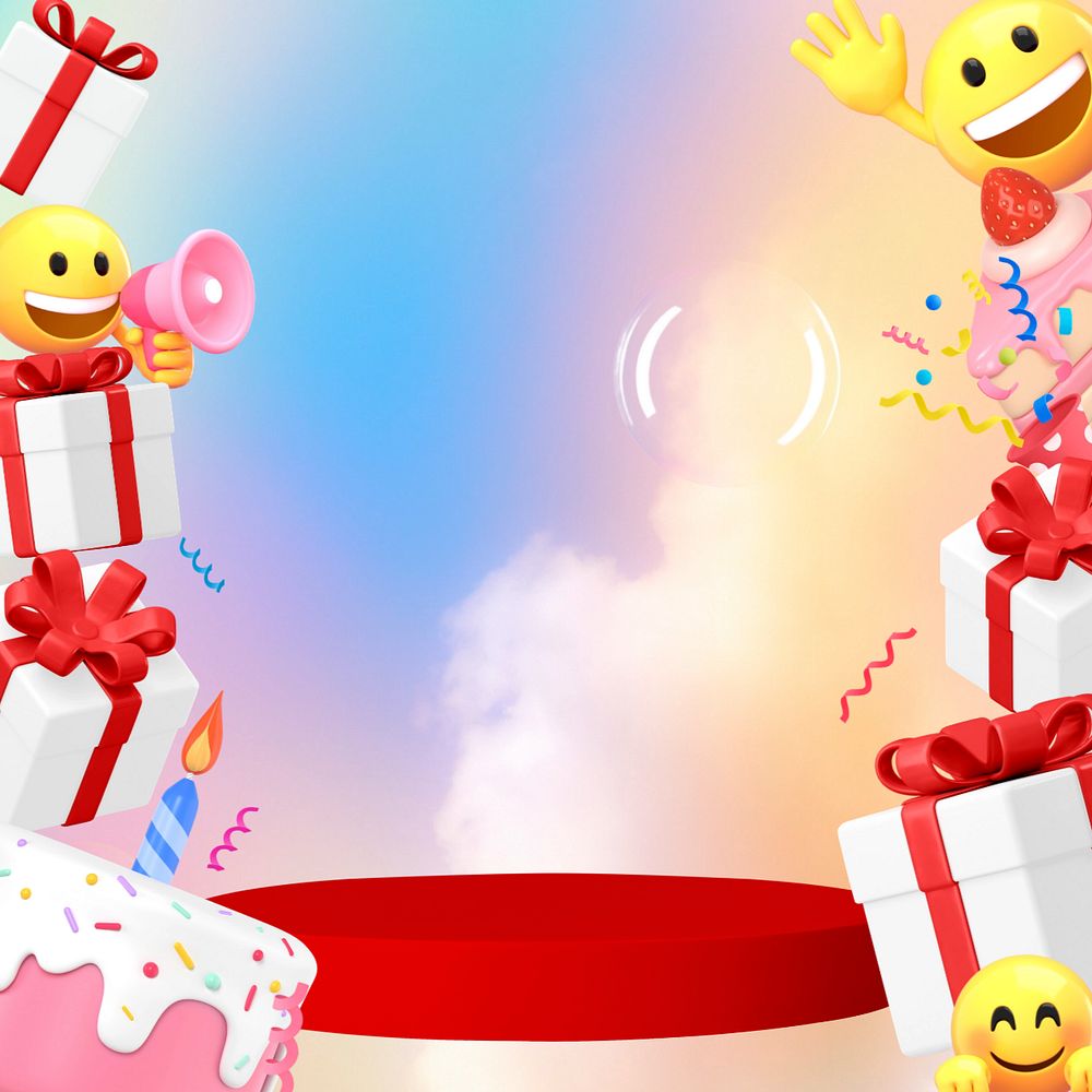 Birthday product backdrop background, 3D emoji