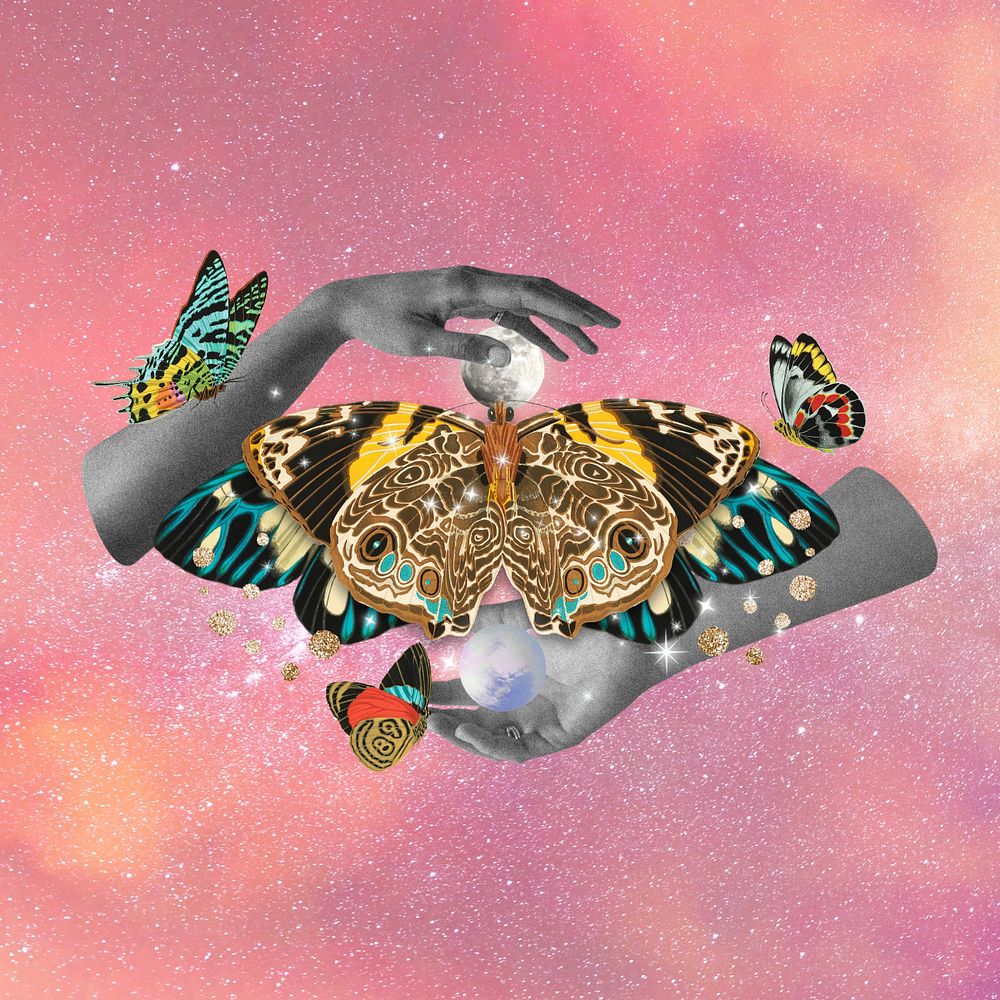 Surreal butterfly, aesthetic galaxy, remixed from the artwork of E.A. Séguy