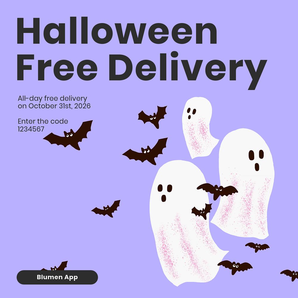 Halloween free delivery Facebook ad template, editable text & design