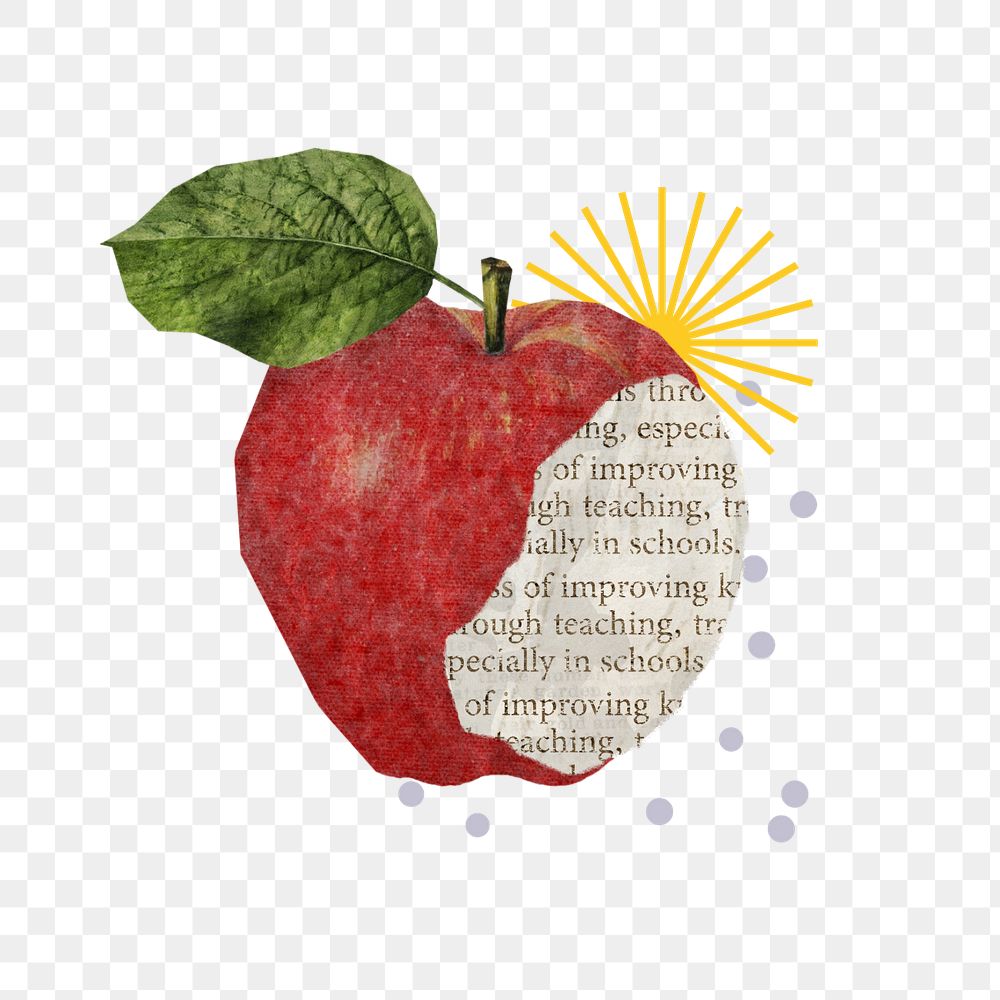 Bitten apple element, editable education paper collage design