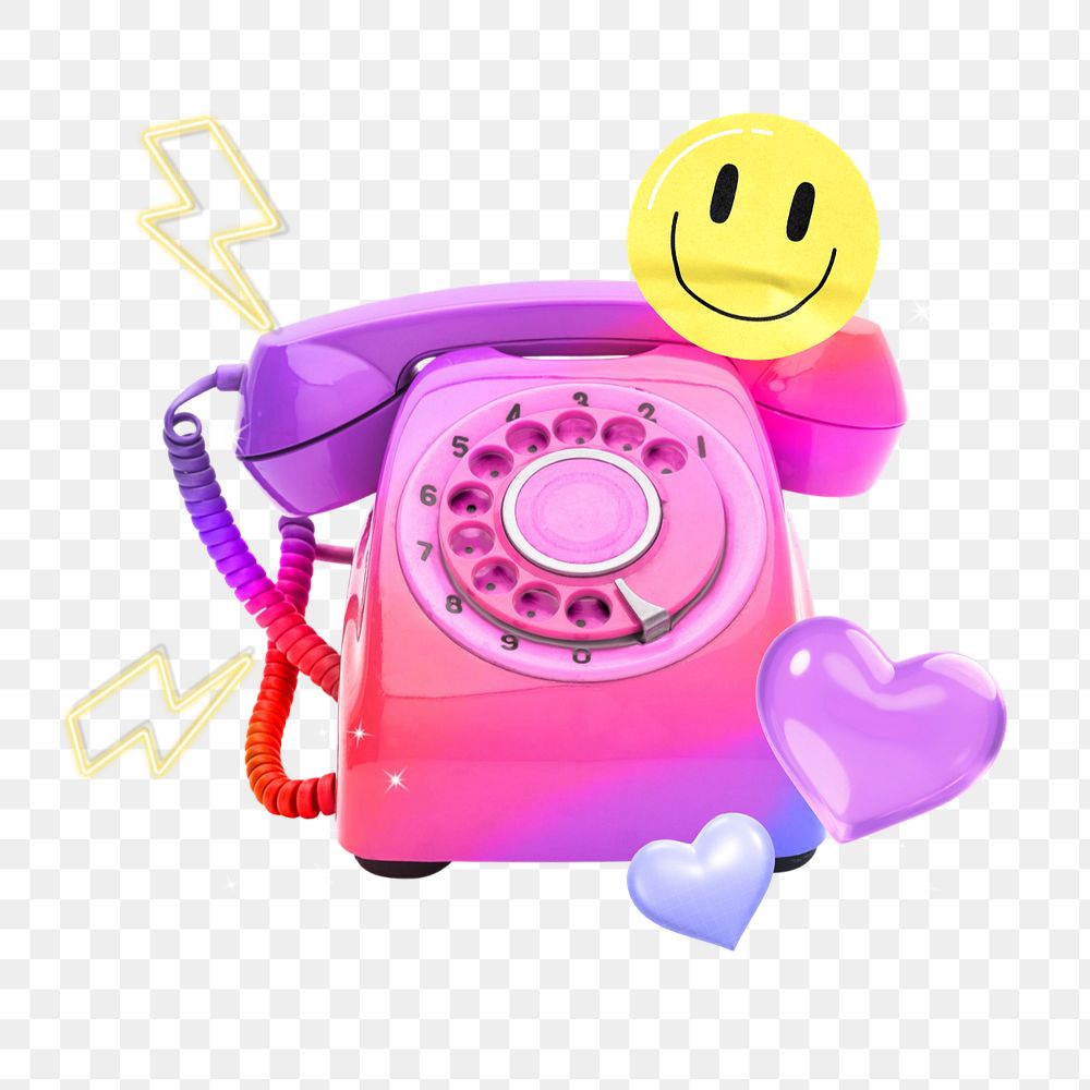 3D telephone sticker, mixed media editable design