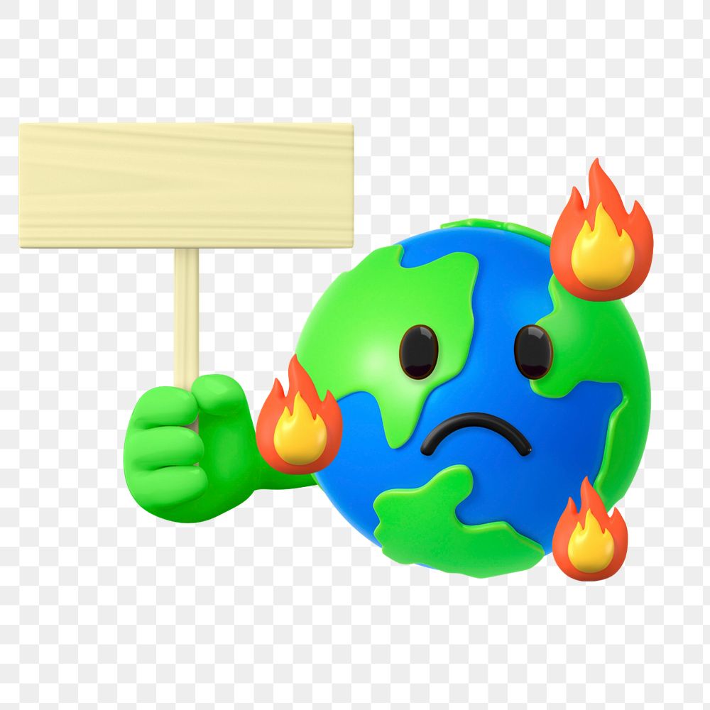 Planet holding protest sign environment,  sticker, 3D emoticon editable design