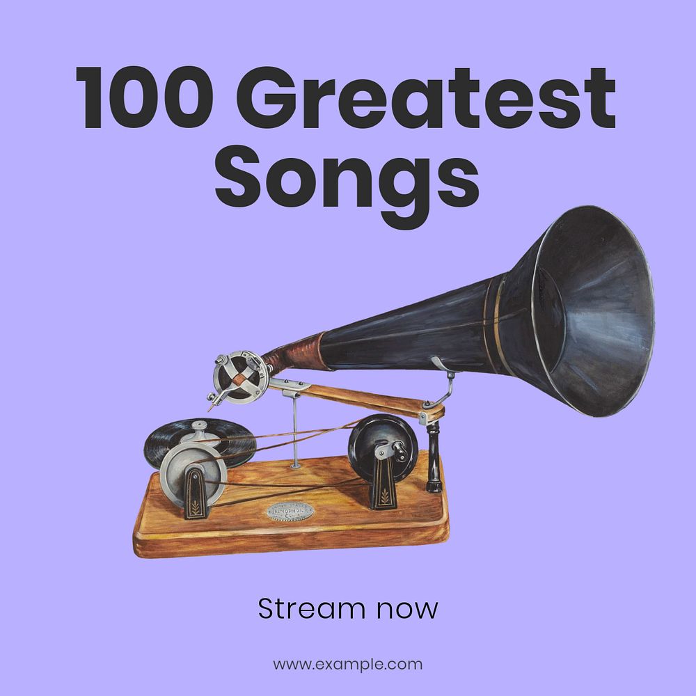 100 Greatest songs Facebook ad template, editable text & design