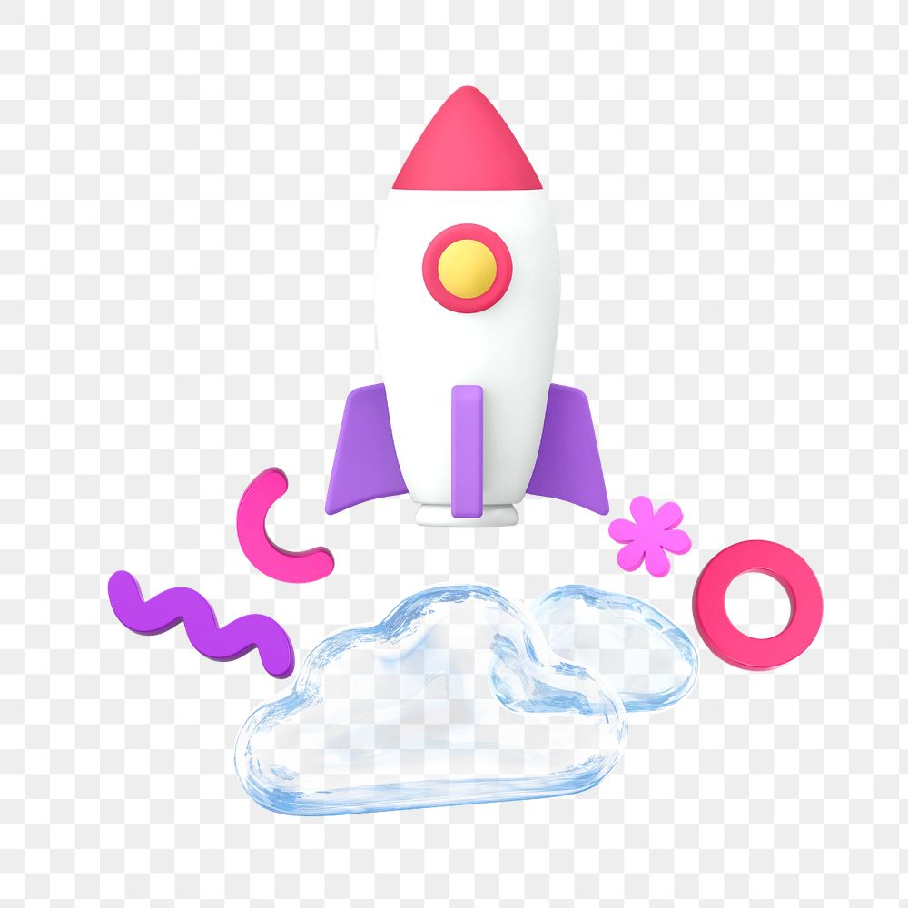 Business 3D rocket sticker, mixed media editable design