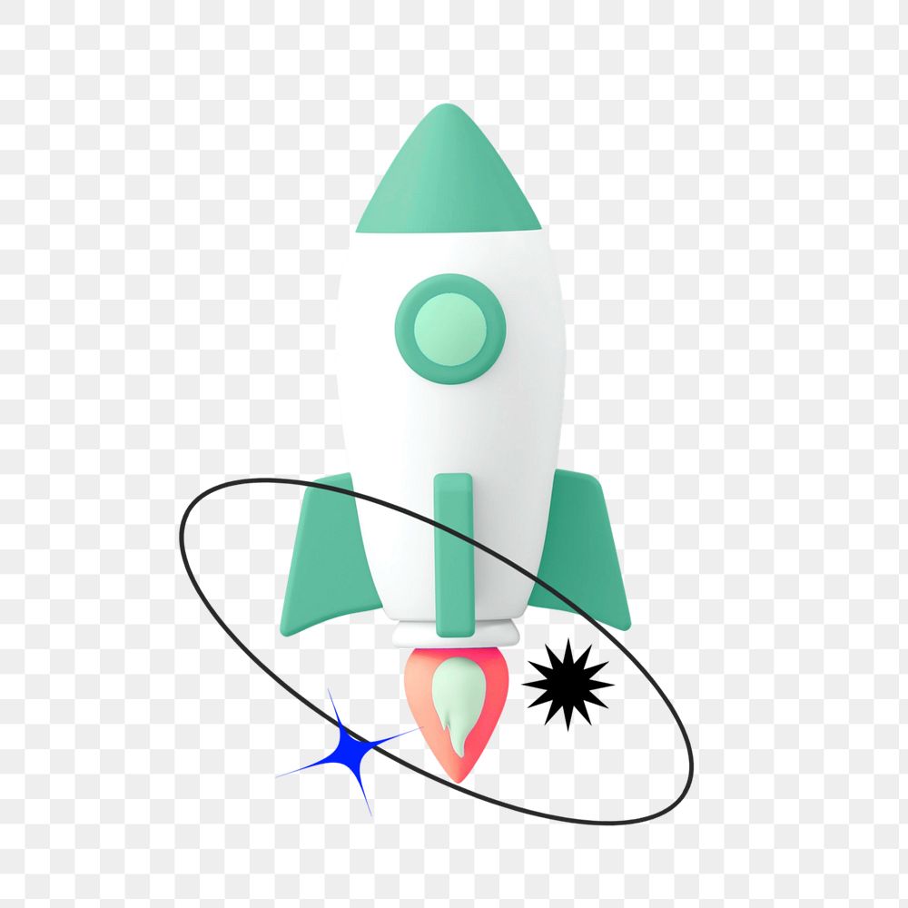 3D rocket png sticker, mixed media editable design