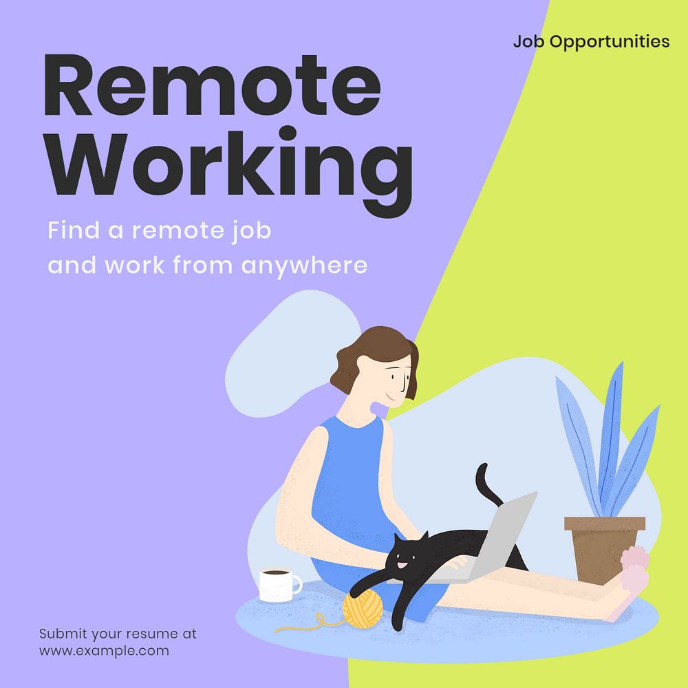 Remote working Facebook ad template, editable text & design