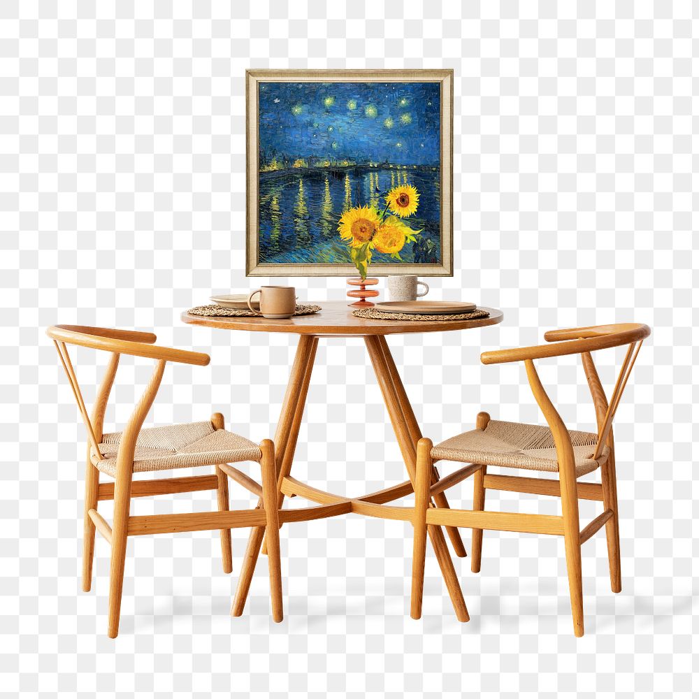 Dining table png sticker, Van Gogh's starry night mixed media editable design. Remixed by rawpixel.