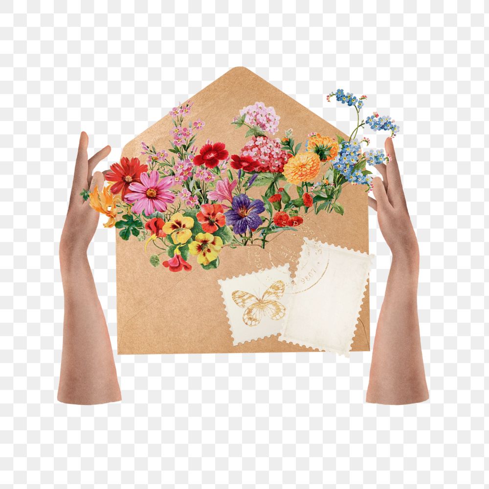 Floral envelope png sticker, mixed media editable design