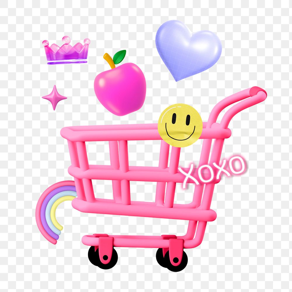 Shopping cart sticker, mixed media editable design