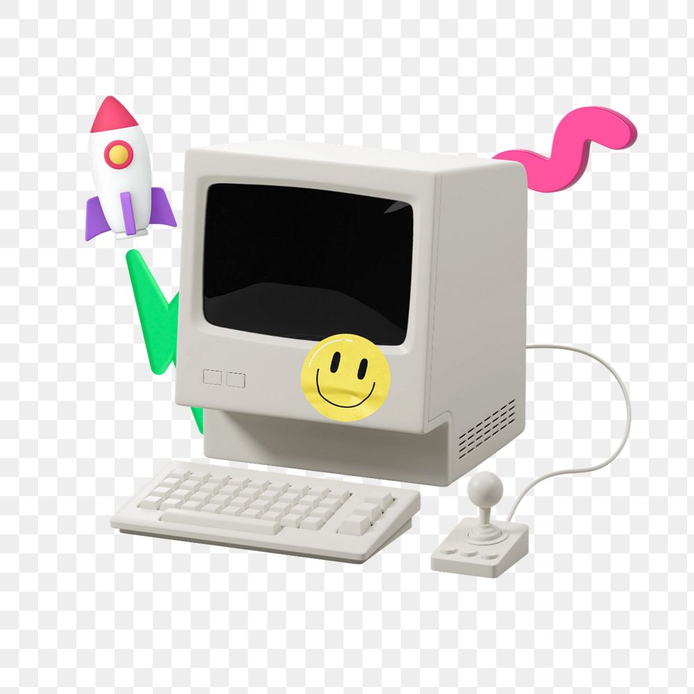 Retro computer sticker, mixed media editable design