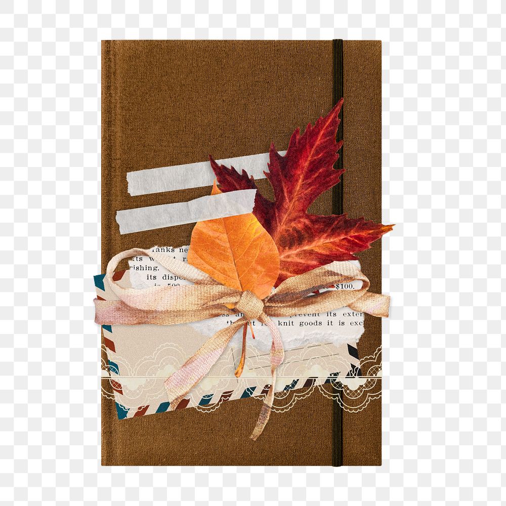 Autumn stationery element, editable red leaves and brown journal book design