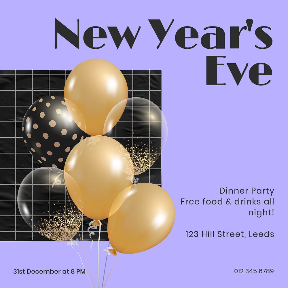 New year's eve party Facebook ad template, editable text & design