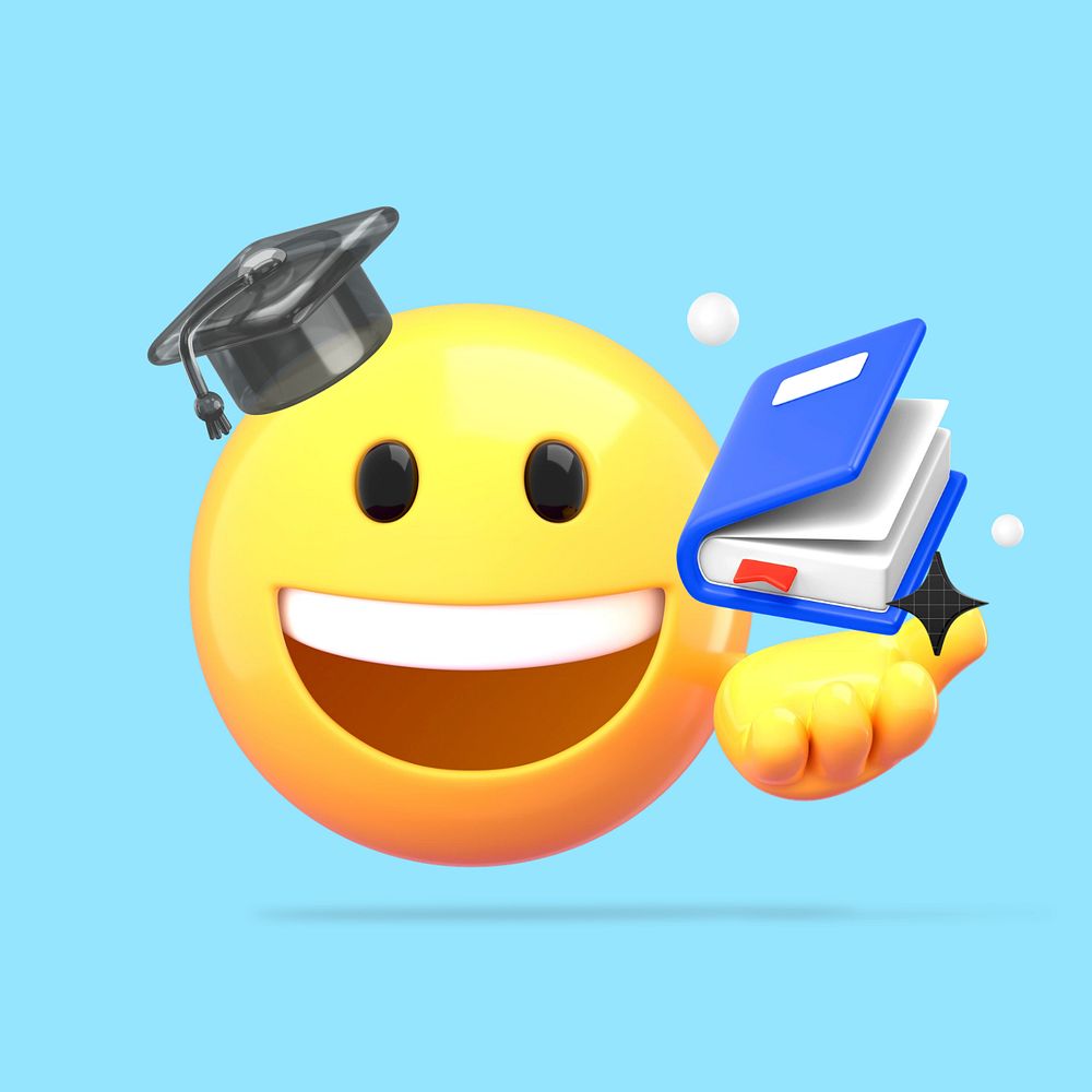 3D emoticon graduation, education emoji