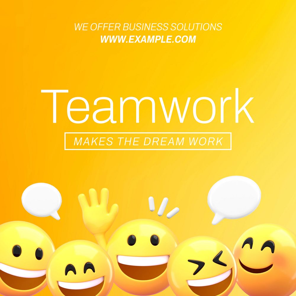 Business teamwork Instagram ad template, 3D emoticon editable design