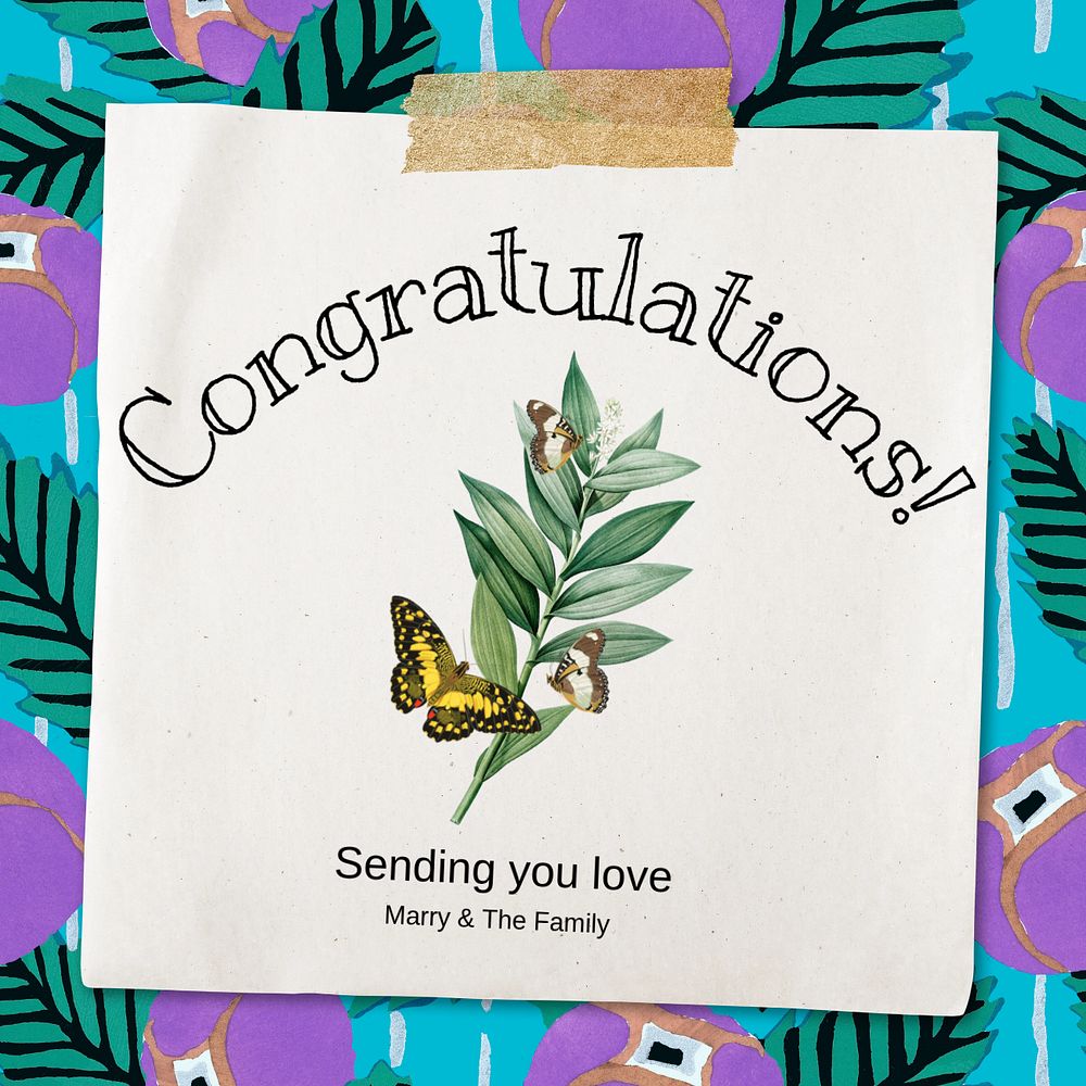 Congratulations note Instagram post template, editable E.A. Séguy’s famous artwork, remixed by rawpixel