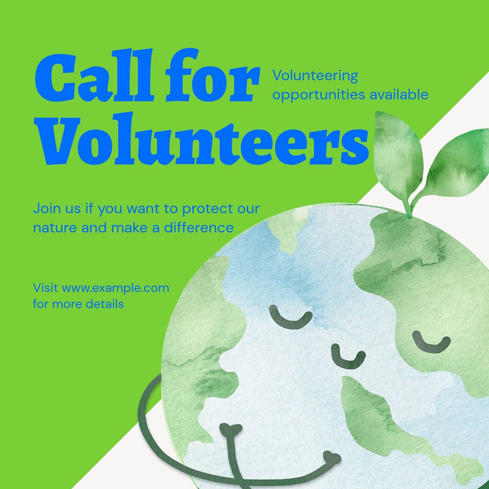 Call for volunteers Instagram ad template, editable social media post design