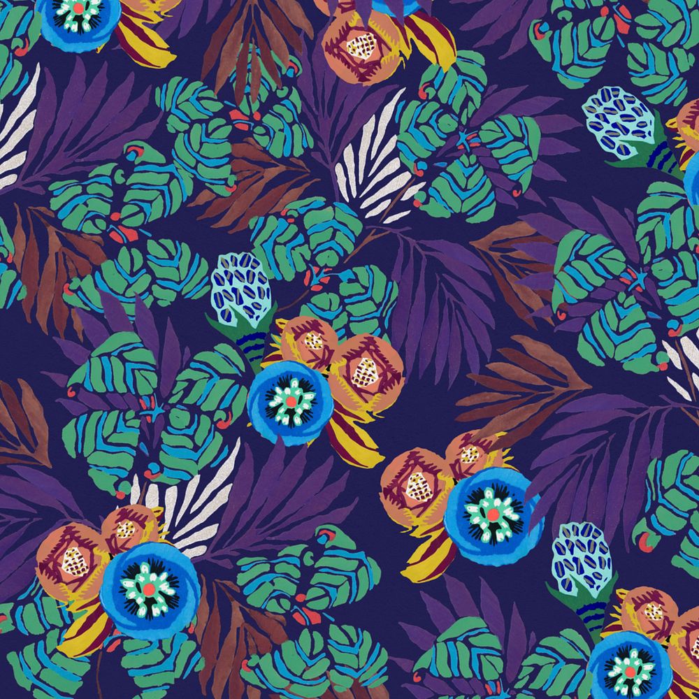 Exotic botanical patterned background, editable vintage illustration, remixed from the artwork of E.A. Séguy
