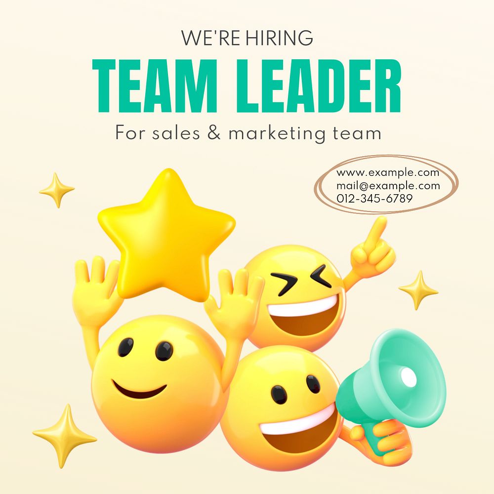 Team leader Instagram ad template, 3D emoticon editable design