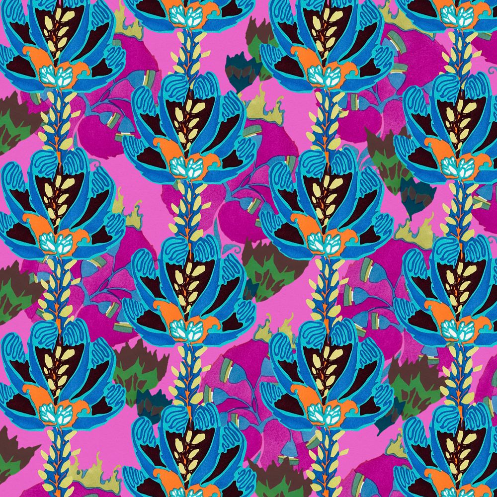 Blue flower patterned background, editable vintage, remixed from the artwork of E.A. Séguy