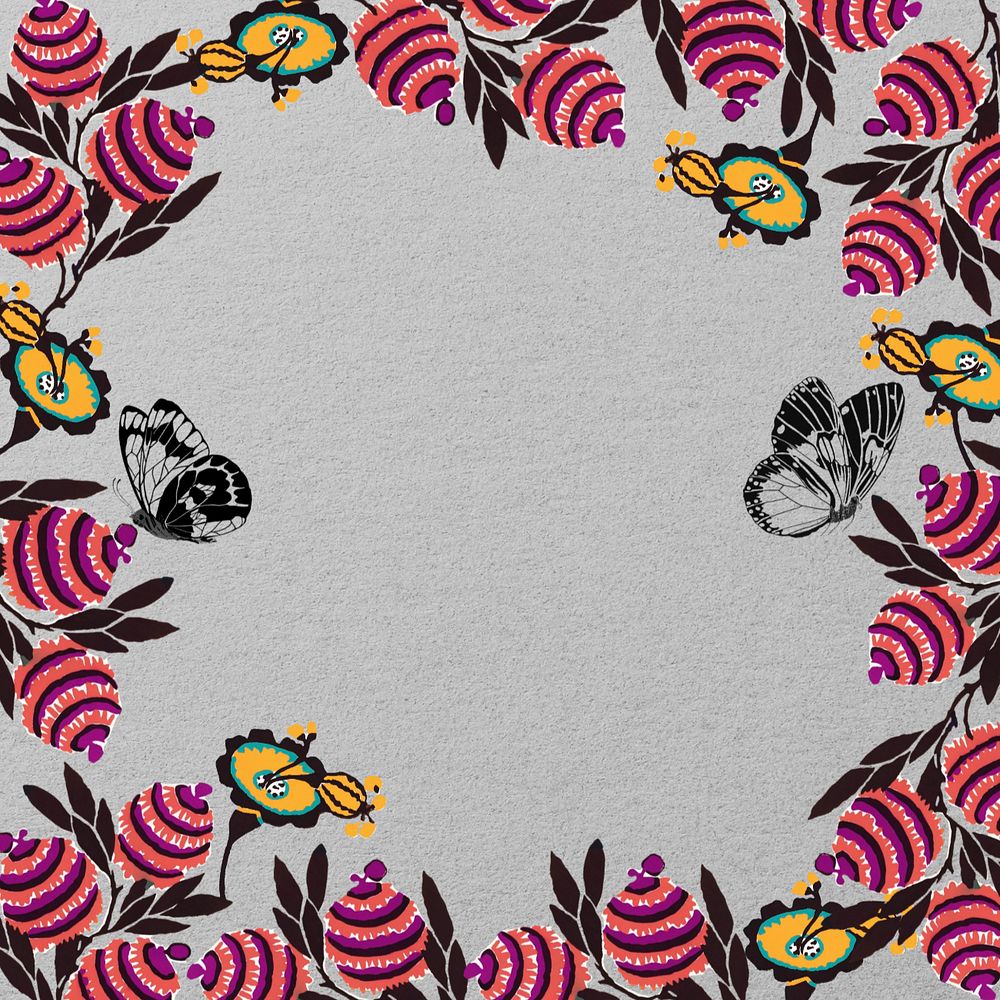 Flower butterfly frame background, editable vintage botanical background, remixed from the artwork of EA. Séguy