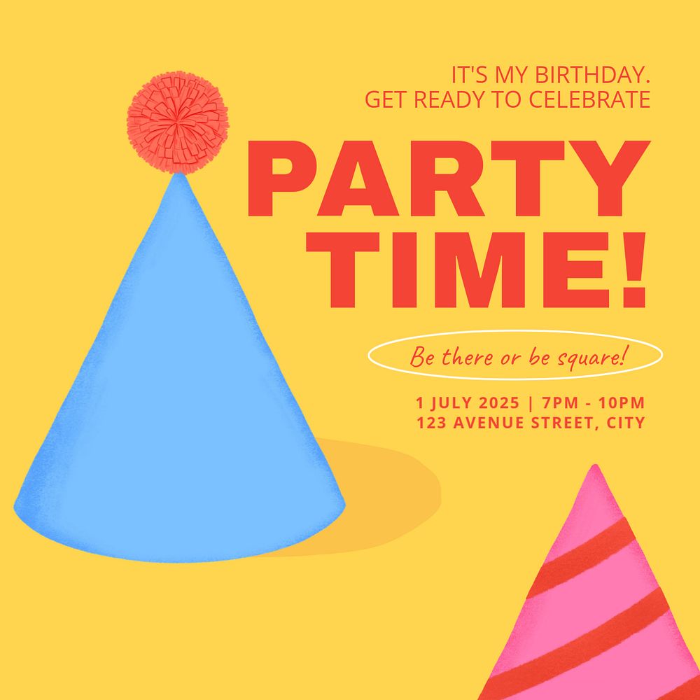 Party invitation Instagram post template, editable digital painting remix