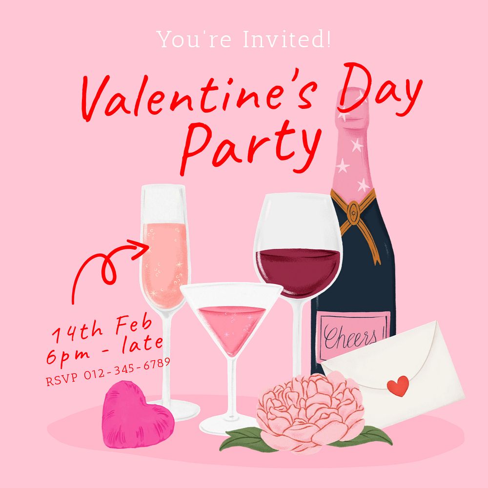 Party invitation Instagram post template, editable digital painting remix