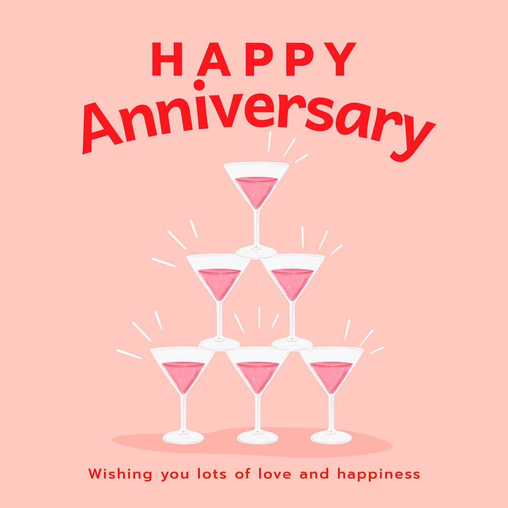 Happy anniversary Instagram post template, editable digital painting remix