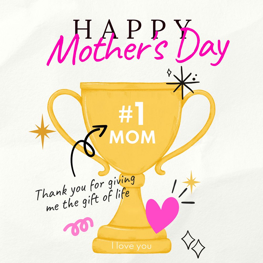 #1 Mom Instagram post template, editable digital painting remix