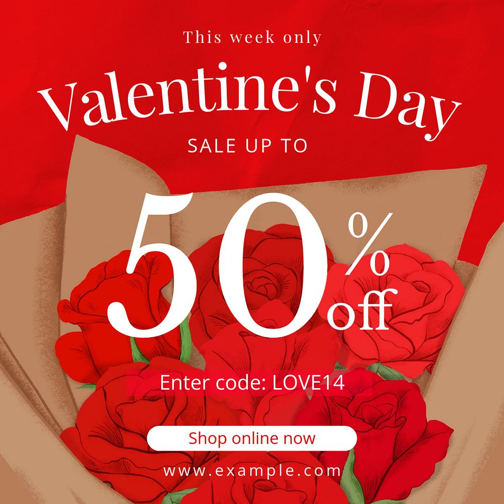 Valentine's sale Instagram post template, editable digital painting remix