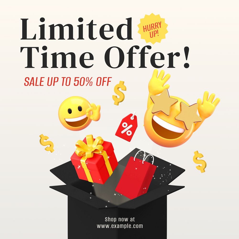 Sale emoticon Instagram ad template, 3D emoticon editable design