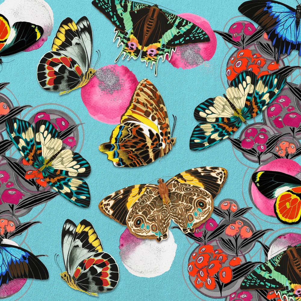 Vintage butterfly patterned background, editable E.A. Séguy's famous artwork, remixed by rawpixel