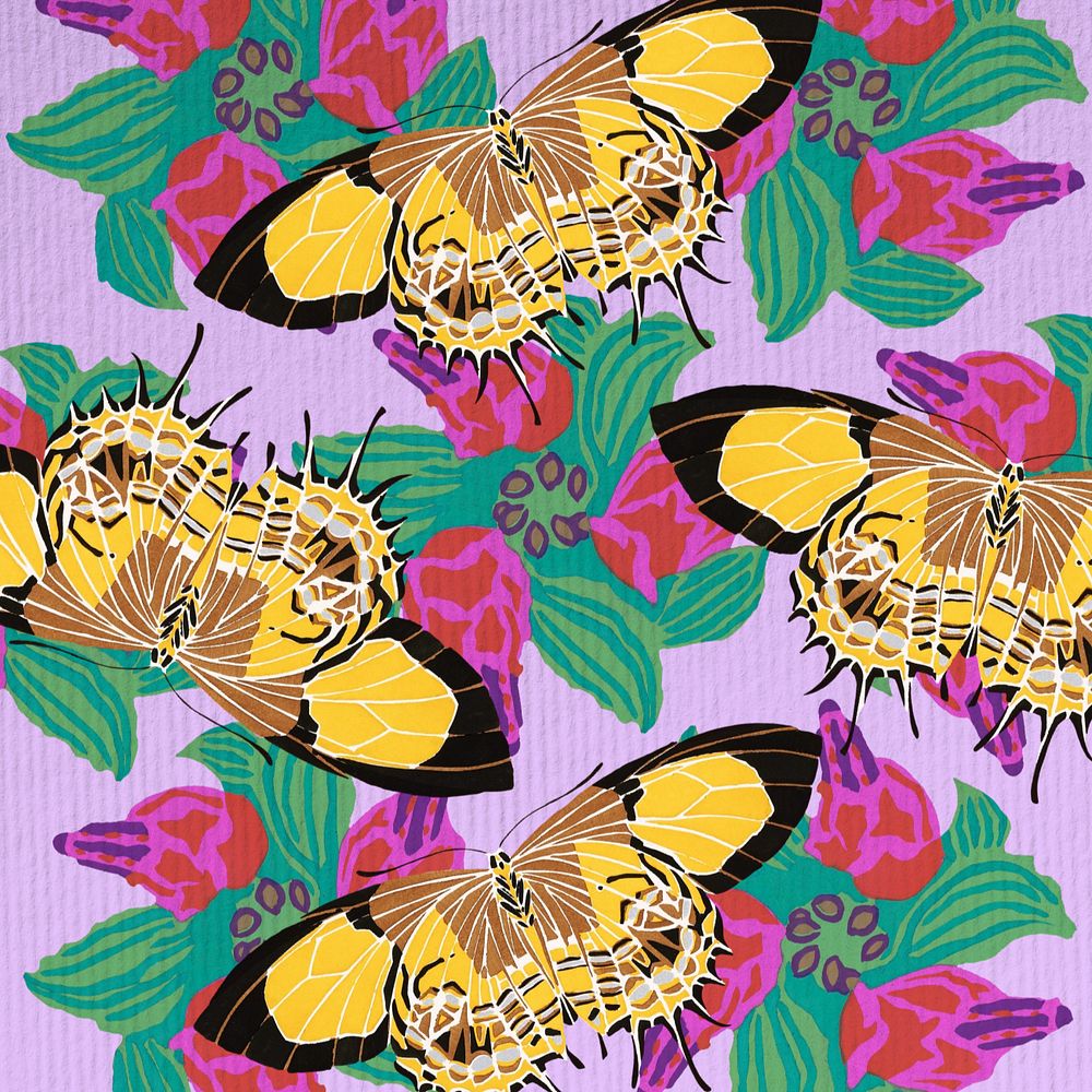 Vintage butterfly patterned background, editable E.A. Séguy's famous artwork, remixed by rawpixel