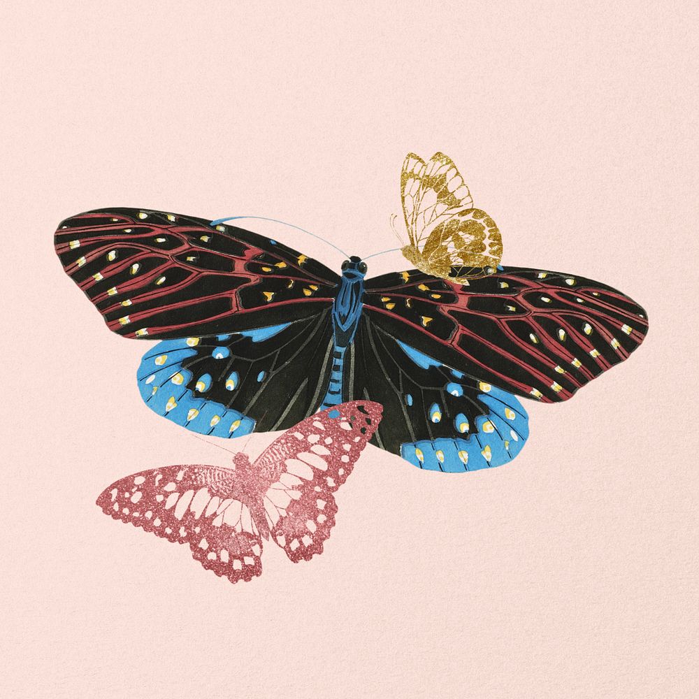 Gold glittery butterfly clipart, aesthetic remix