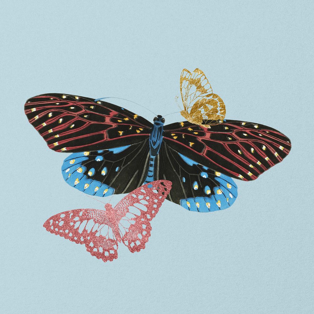 Gold glittery butterfly clipart, aesthetic remix