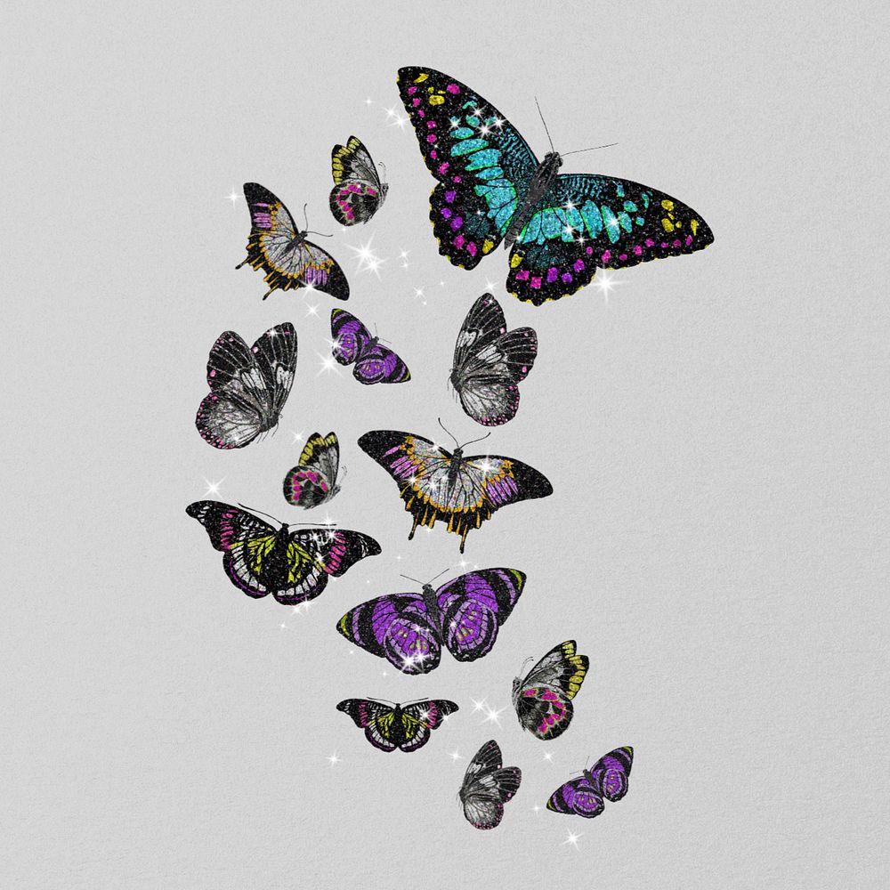 Vintage glittery butterfly, editable textured design, remixed from the artwork of E.A. Séguy