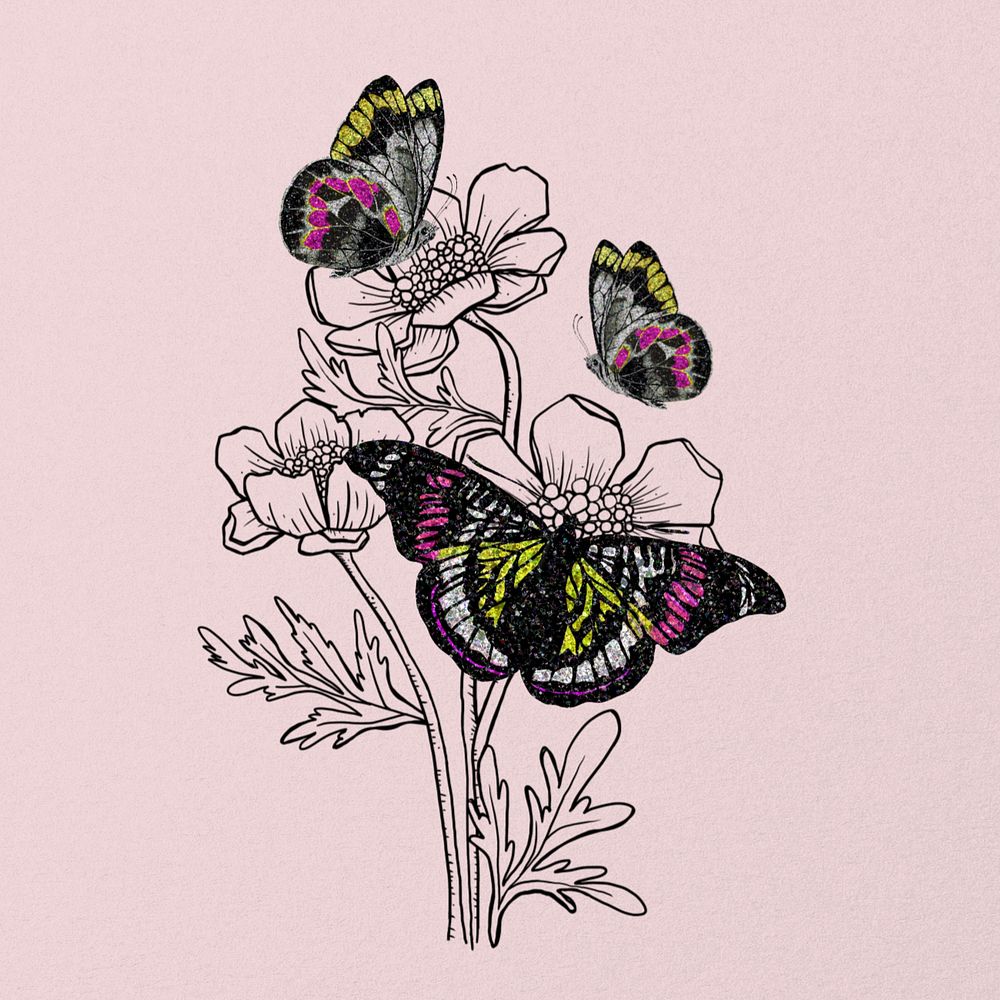 E.A. Séguy's vintage butterfly, aesthetic flower illustration, remixed by rawpixel