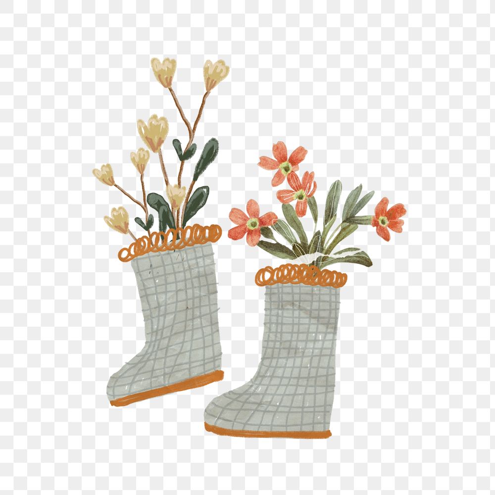 Editable gardening element, flowers in boots design