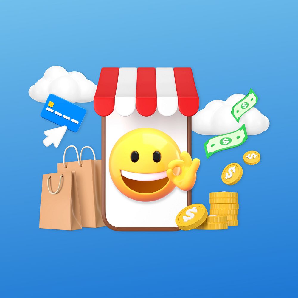 Online shopping, 3D e-commerce emoji