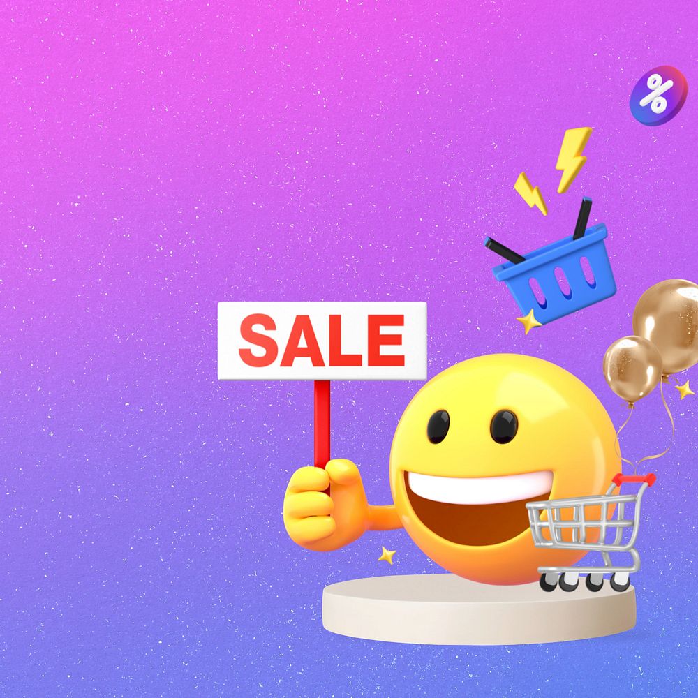 Sale 3D emoticon background, purple gradient design