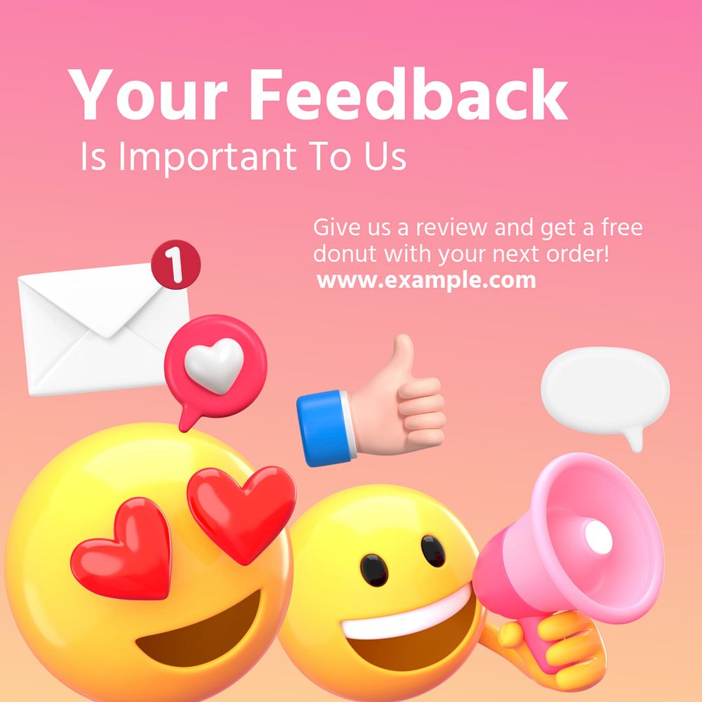 Customer's feedback Facebook ad template, 3D emoticon editable design