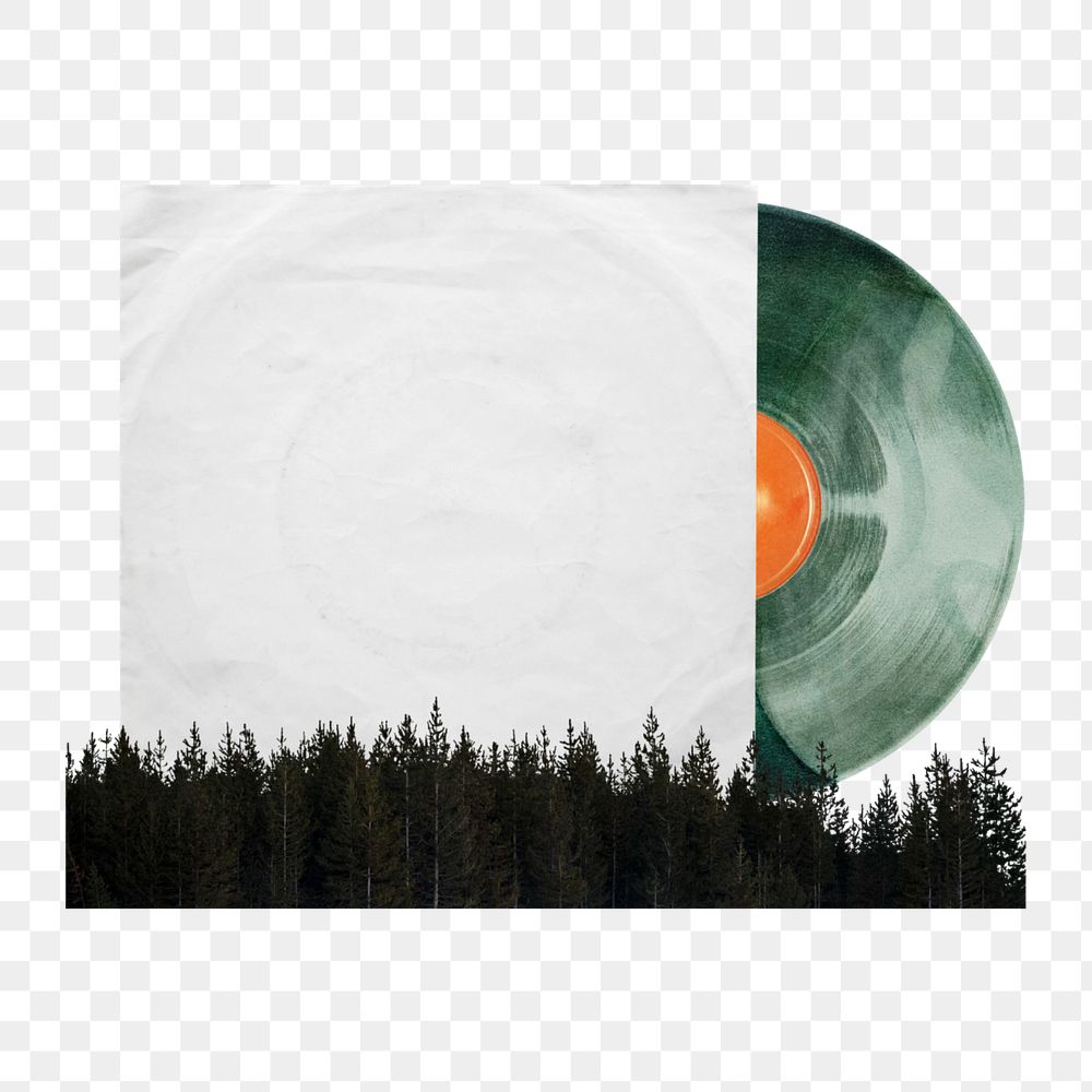 Green vinyl record element, editable music and nature collage design