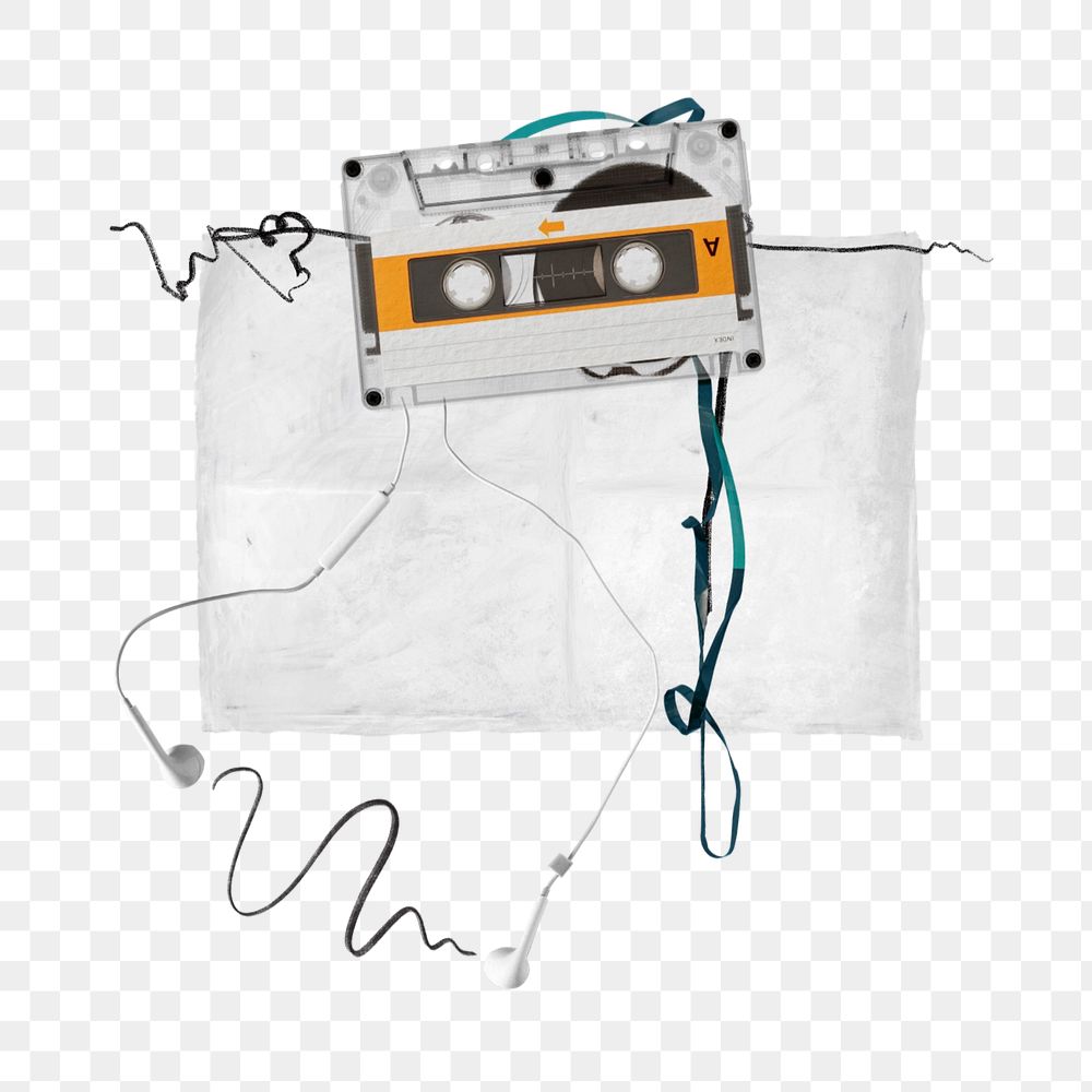 Cassette tape element, editable retro music aesthetic paper collage design