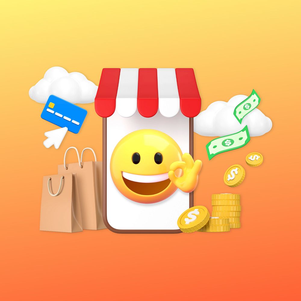 E-commerce business emoji, 3D online shopping