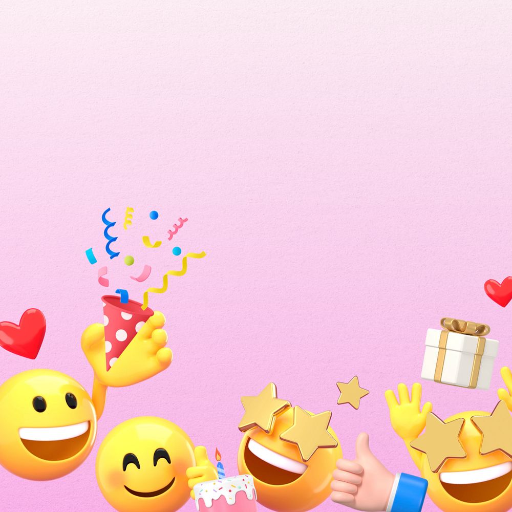 Birthday party pink border background, 3D emoji